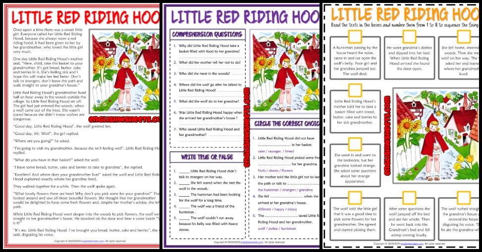 Little Red Riding Hood ESL Reading Comprehension Worksheets