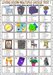Living Room Objects ESL Multiple Choice Tests For Kids