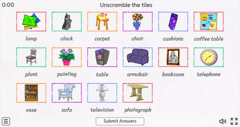 Living Room Objects ESL Interactive Match Up Worksheet