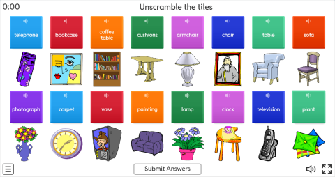 Living Room Objects ESL Unscramble Worksheet