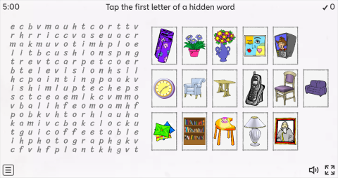 Living Room Objects ESL Interactive Wordsearch Puzzle