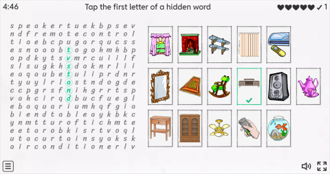 Living Room Objects ESL Interactive Wordsearch Puzzle