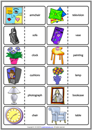Living Room Objects ESL Printable Dominoes Game For Kids