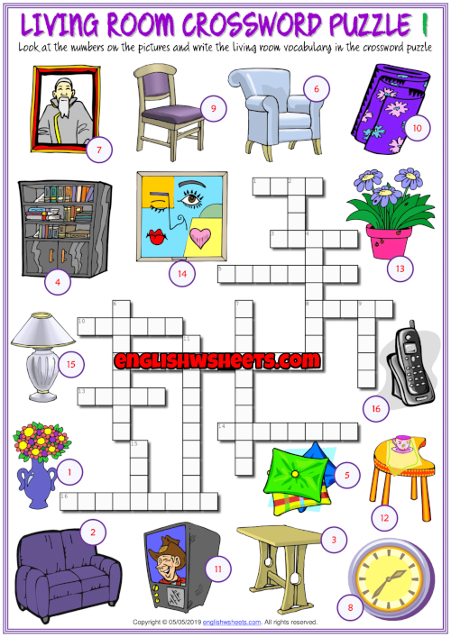 Esl Crossword Puzzle Worksheets, Living Room Seating Crossword Clue