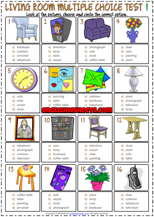 Living Room Objects Esl Multiple Choice