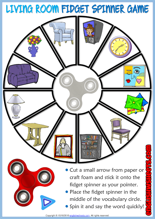 Living Room Objects ESL Printable Fidget Spinner Game