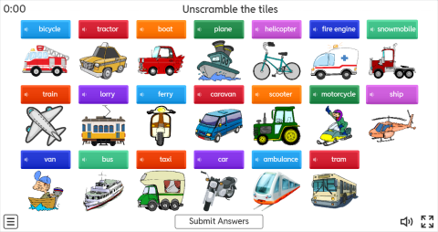 Means of Transport Interactive Unscramble Worksheet