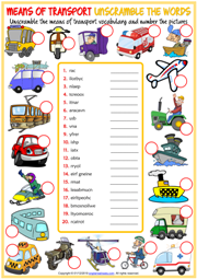 means of transport vocabulary: English ESL worksheets pdf & doc