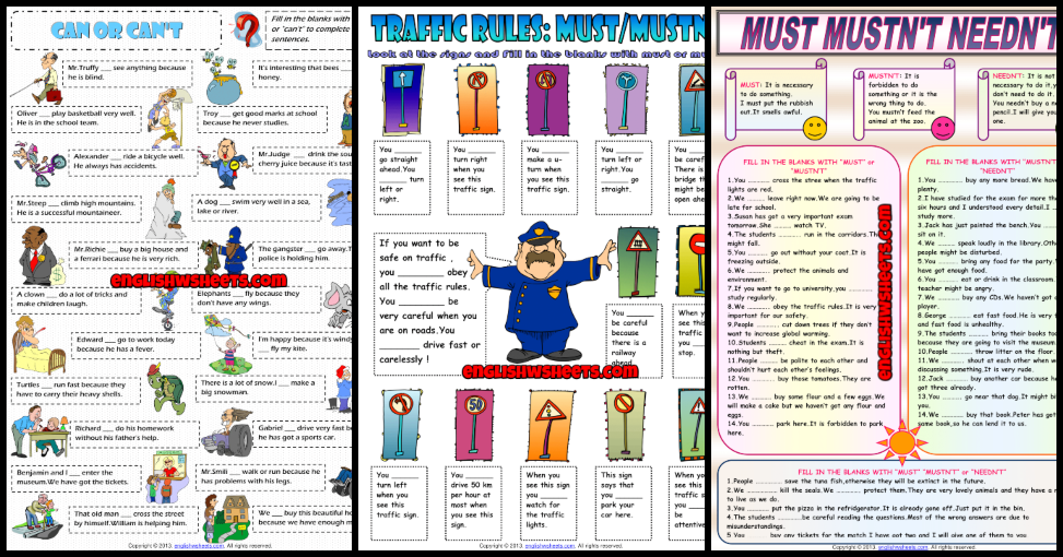 Modal Verbs Printable Worksheets and Exercises