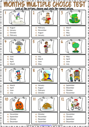 Months ESL Printable Multiple Choice Test For Kids