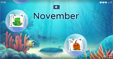 Months ESL Vocabulary Flying Fruit Game