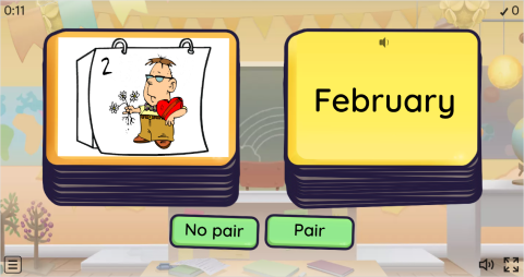 Months ESL Vocabulary Pair or No Pair Worksheet