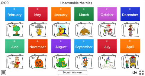 Months ESL Interactive Unscramble Worksheet