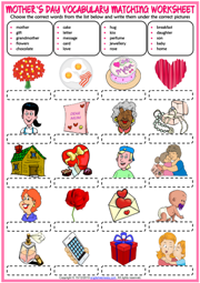 Mother's Day ESL Matching Exercise Worksheet For Kids