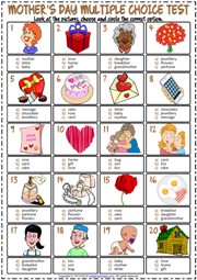 Mother's Day ESL Printable Multiple Choice Test For Kids