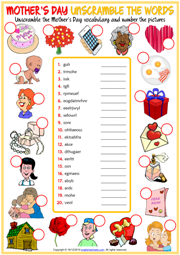 Mother's Day ESL Unscramble the Words Worksheet