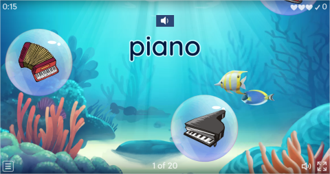 Musical Instruments ESL Vocabulary Flying Fruit Game