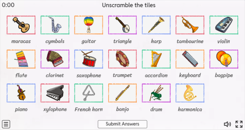 Musical Instruments ESL Interactive Match Up Worksheet