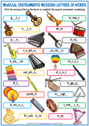 instruments musical esl vocabulary worksheets worksheet kids printable words englishwsheets