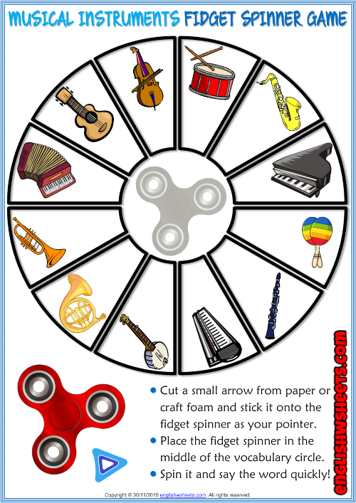 Musical Instruments ESL Printable Fidget Spinner Game