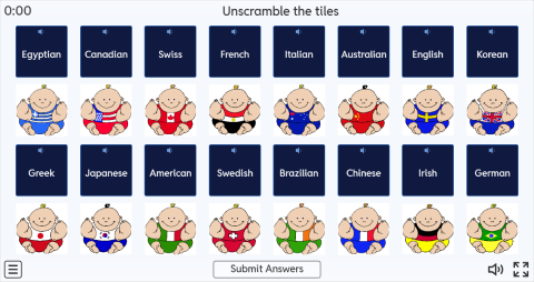 Nationalities ESL Interactive Unscramble Worksheet