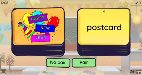 New Year's Eve ESL Vocabulary Pair or No Pair Worksheet