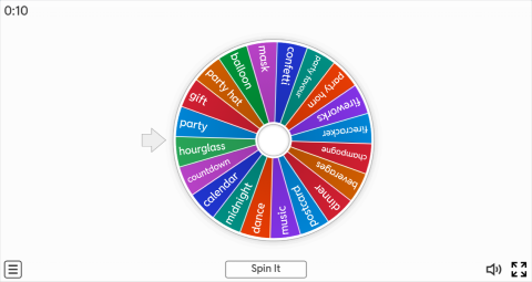 New Year's Eve ESL Interactive Spin The Wheel Worksheet 