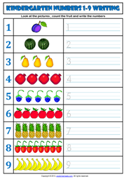 Numbers 1-9 Kindergarten Writing Exercise Worksheet 