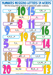 Numbers Missing Letters In Words ESL Exercise Handout