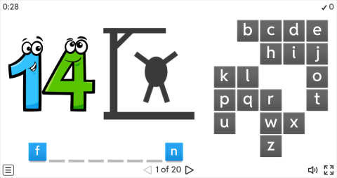 Numbers Vocabulary ESL Interactive Hangman Game