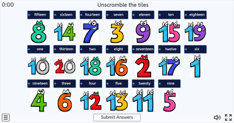 Numbers ESL Interactive Unscramble Worksheet