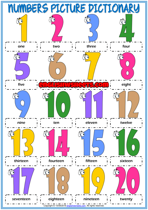 Numbers Vocabulary Esl Printable Picture Dictionary For Kids