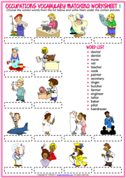 Jobs ESL Printable Matching Exercise Worksheets For Kids