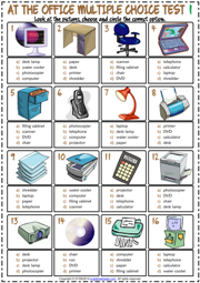 Office Objects ESL Printable Multiple Choice Tests