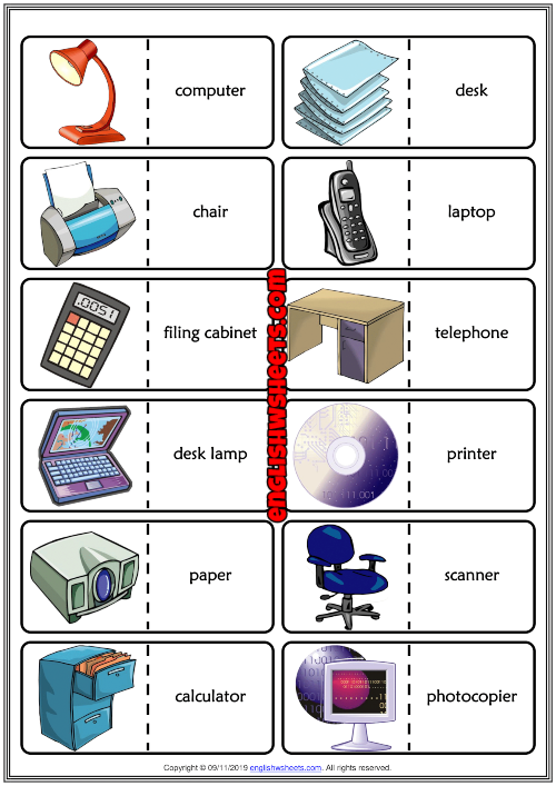 office objects esl printable dominoes game for kids