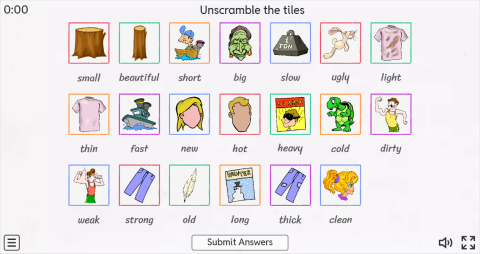 Opposite Adjectives ESL Interactive Match Up Worksheet