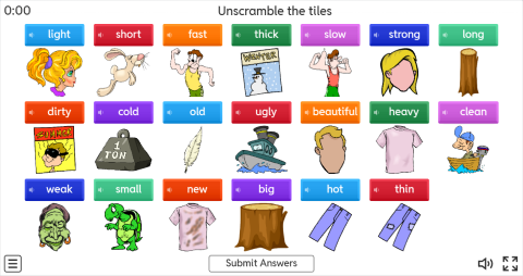 Opposite Adjectives ESL Unscramble Worksheet