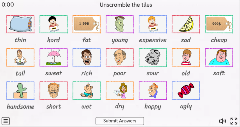 Opposite Adjectives ESL Interactive Match Up Worksheet