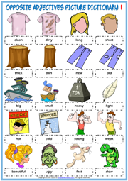 Opposite Adjectives ESL Picture Dictionary Worksheets For Kids
