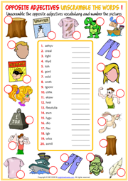Opposite Adjectives ESL Unscramble the Words Worksheets
