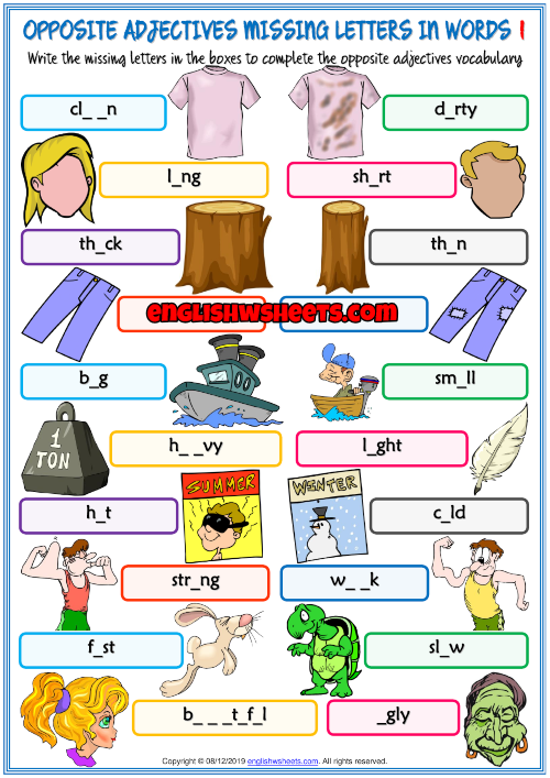Fill In The Missing Adjectives Worksheet