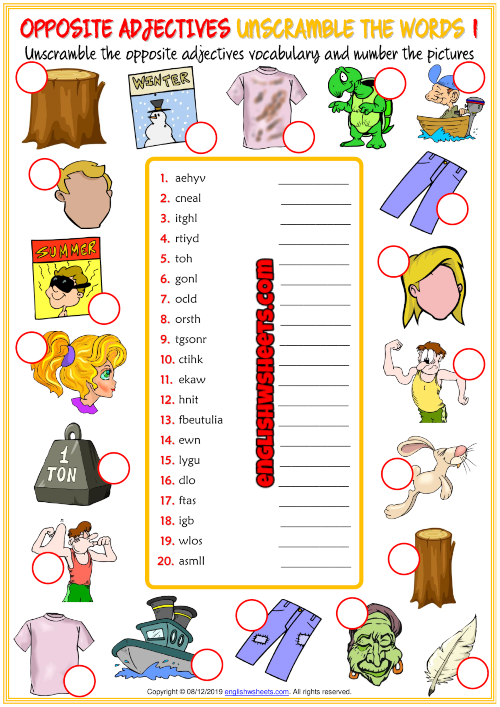 Opposite Adjectives ESL Unscramble The Words Worksheets