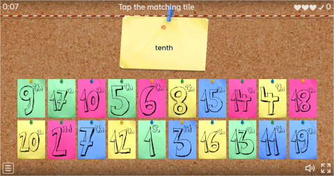 Ordinal Numbers Interactive Find The Match Worksheet
