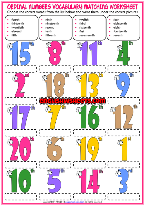 Ordinal Numbers English As Second Language Esl Worksheet A72