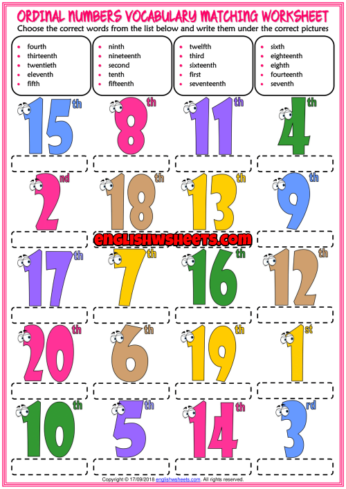 Ordinal Numbers ESL Printable Matching Exercise Worksheet For Kids