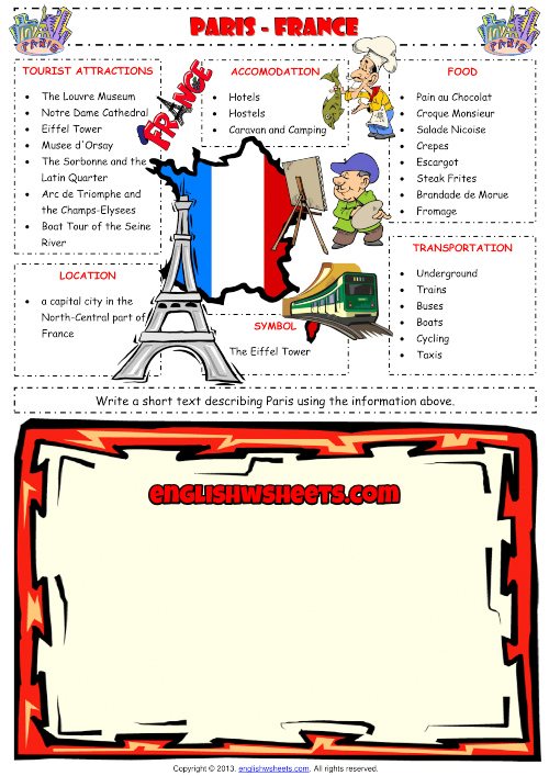 ParisFrance Writing Exercise ESL Worksheet