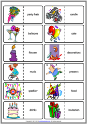 Parties Vocabulary ESL Printable Dominoes Game