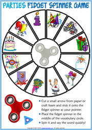 Parties Vocabulary ESL Printable Fidget Spinner Game