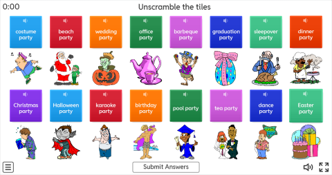 Party Types ESL Interactive Unscramble Worksheet