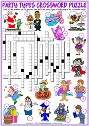 Party Types ESL Printable Crossword Puzzle Worksheet